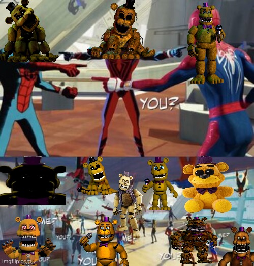 All The Golden Freddys | image tagged in spider man pointing 2 | made w/ Imgflip meme maker