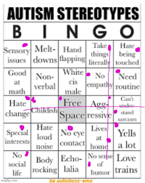 2 bingos. | image tagged in autism stereotypes bingo | made w/ Imgflip meme maker