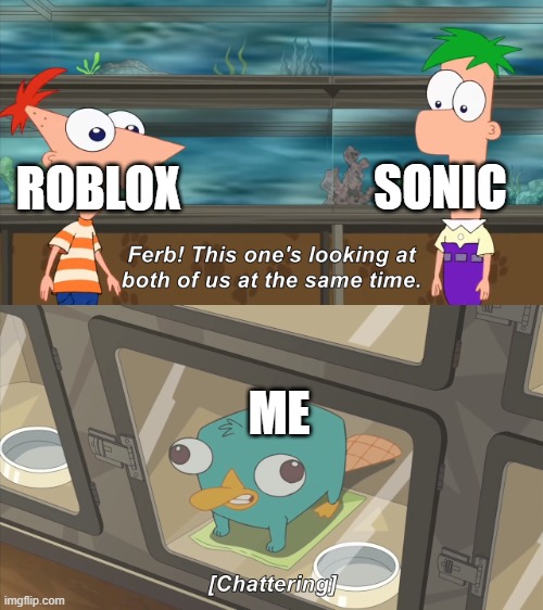 phineas and ferb | SONIC; ROBLOX; ME | image tagged in phineas and ferb | made w/ Imgflip meme maker