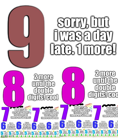 Sorry, i was late. | 9; sorry, but i was a day late. 1 more! | image tagged in memes,funny | made w/ Imgflip meme maker