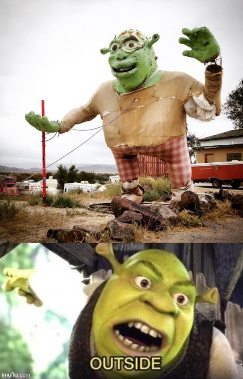 A failed Shrek design | image tagged in outside,shrek,you had one job,memes,crappy design,design fails | made w/ Imgflip meme maker