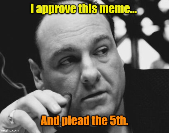 Tony Soprano Admin Gangster | I approve this meme... And plead the 5th. | image tagged in tony soprano admin gangster | made w/ Imgflip meme maker