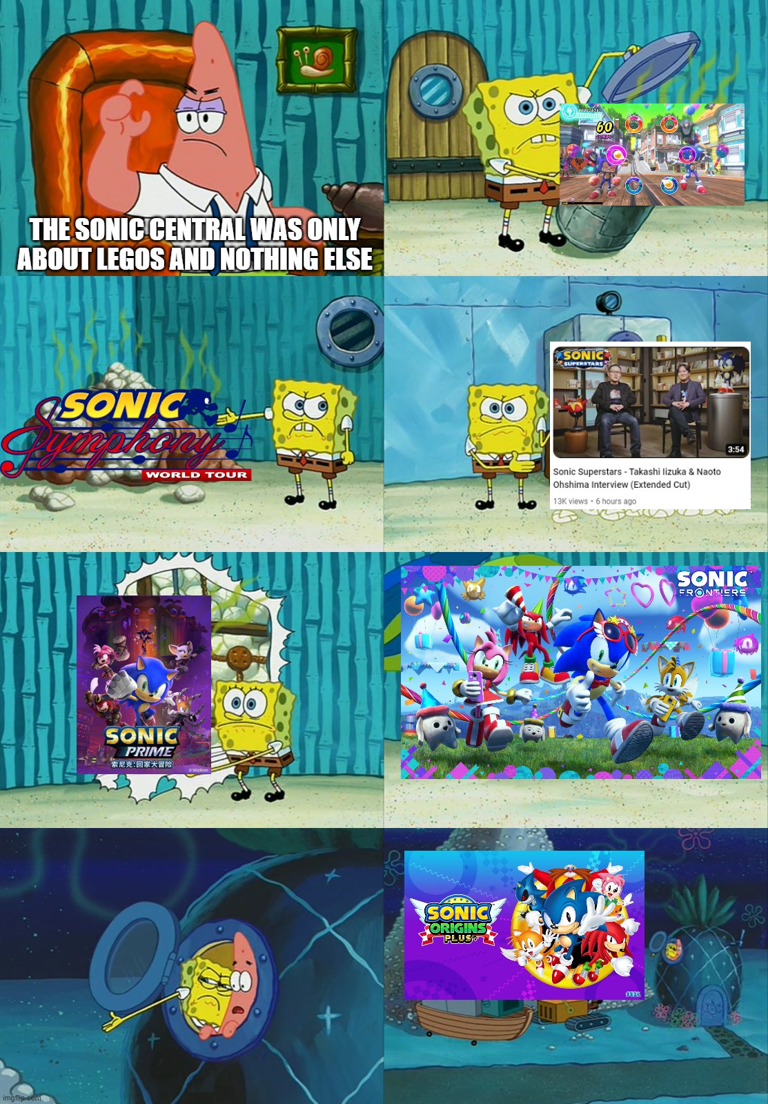 Sonic Central 2023 Reactions on Twitter in a shellnut | THE SONIC CENTRAL WAS ONLY ABOUT LEGOS AND NOTHING ELSE | image tagged in spongebob diapers meme,sonic the hedgehog | made w/ Imgflip meme maker