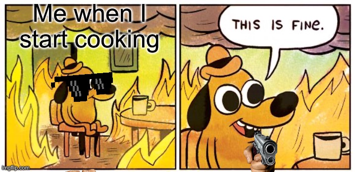 This Is Fine | Me when I start cooking | image tagged in memes,this is fine | made w/ Imgflip meme maker