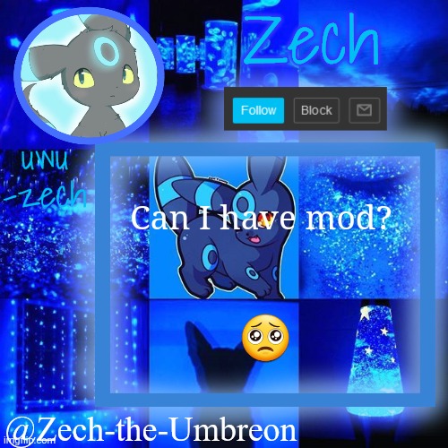 zech-the-umbreon announcement | Can I have mod? 🥺 | image tagged in zech-the-umbreon announcement | made w/ Imgflip meme maker