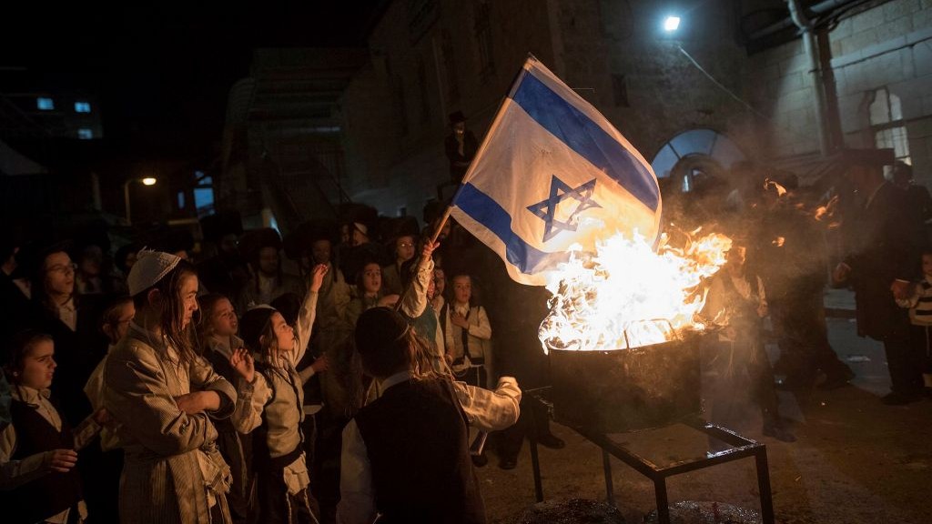 High Quality Burning the Israeli flag Blank Meme Template