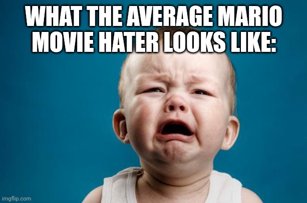 BABY CRYING | WHAT THE AVERAGE MARIO MOVIE HATER LOOKS LIKE: | image tagged in baby crying | made w/ Imgflip meme maker