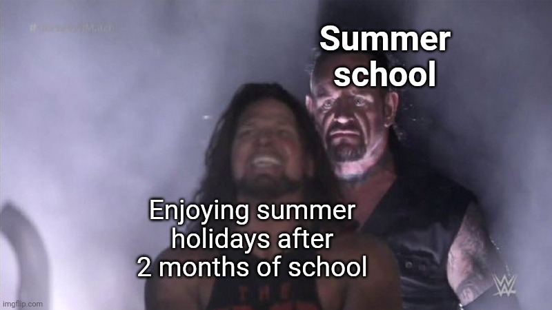 I hope this happens to no one | Summer school; Enjoying summer holidays after 2 months of school | image tagged in guy behind another guy | made w/ Imgflip meme maker