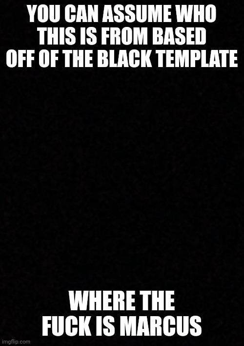 Blank  | YOU CAN ASSUME WHO THIS IS FROM BASED OFF OF THE BLACK TEMPLATE; WHERE THE FUCK IS MARCUS | image tagged in blank | made w/ Imgflip meme maker