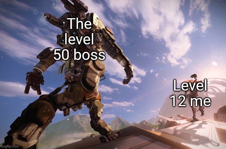 Titanfall Jojo Meme | The level 50 boss; Level 12 me | image tagged in titanfall jojo meme | made w/ Imgflip meme maker