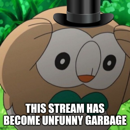 It's gone to shit... | THIS STREAM HAS BECOME UNFUNNY GARBAGE | image tagged in rowlet meme template,unfunny,pokemon,not funny,get funny,or i might just explode | made w/ Imgflip meme maker