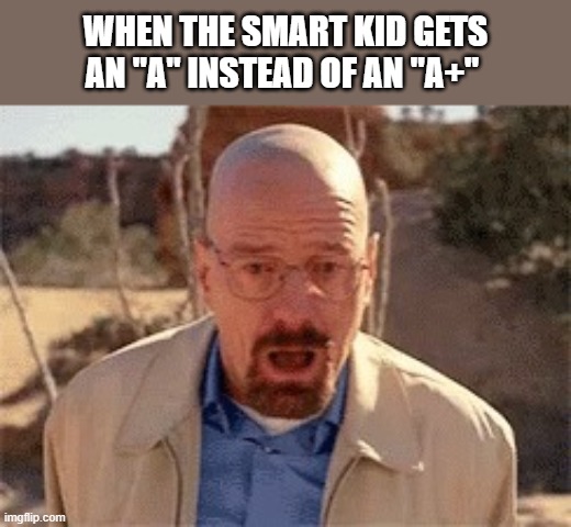 tragedy | WHEN THE SMART KID GETS AN "A" INSTEAD OF AN "A+" | image tagged in walter white | made w/ Imgflip meme maker