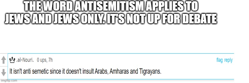 THE WORD ANTISEMITISM APPLIES TO JEWS AND JEWS ONLY. IT'S NOT UP FOR DEBATE | made w/ Imgflip meme maker