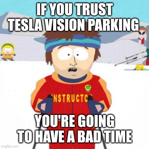 You're gonna have a bad time | IF YOU TRUST TESLA VISION PARKING; YOU'RE GOING TO HAVE A BAD TIME | image tagged in you're gonna have a bad time | made w/ Imgflip meme maker