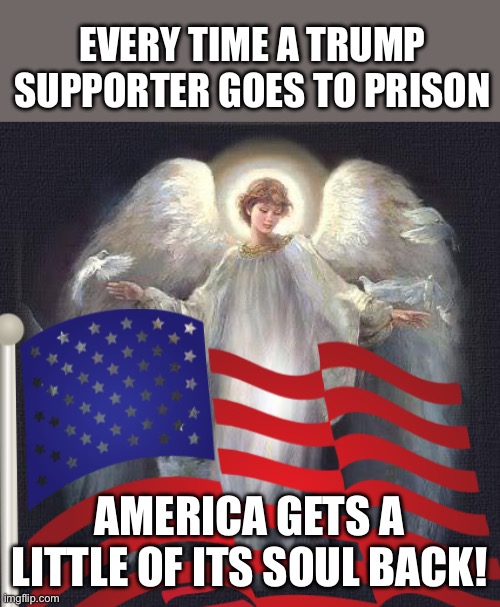 EVERY TIME A TRUMP SUPPORTER GOES TO PRISON; AMERICA GETS A LITTLE OF ITS SOUL BACK! | image tagged in angels | made w/ Imgflip meme maker