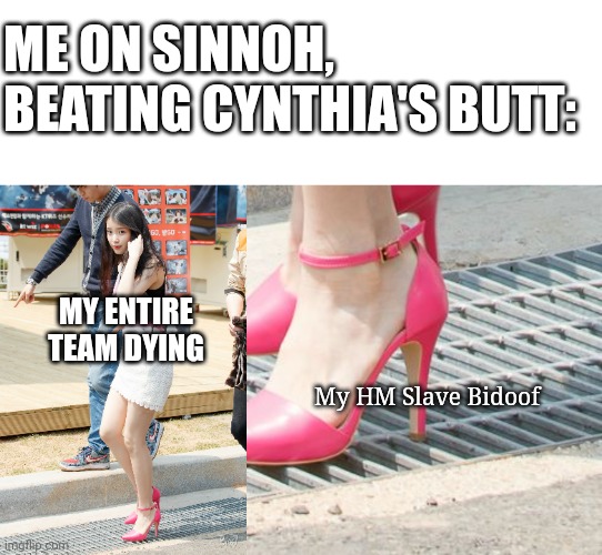 Typical Pokemon Days | ME ON SINNOH, BEATING CYNTHIA'S BUTT:; MY ENTIRE TEAM DYING; My HM Slave Bidoof | image tagged in pokemon,iu | made w/ Imgflip meme maker
