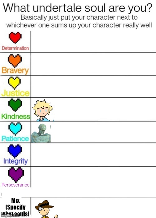 , also if it's a mix also add the color!! If the two traits make an already existing soul color, give that one to your oc!! | Mix
(Specify what souls) | image tagged in what soul are you | made w/ Imgflip meme maker