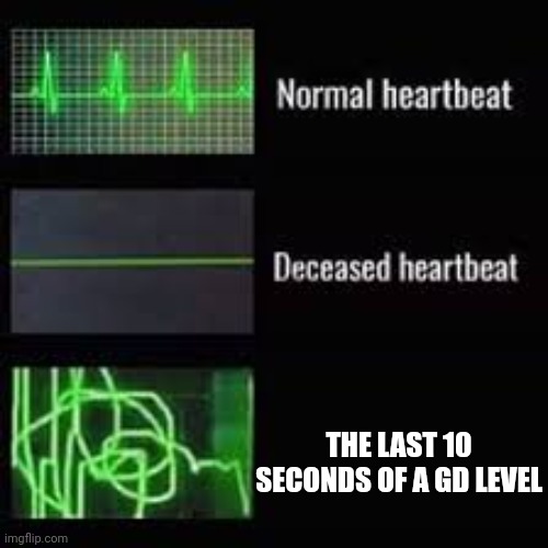 I just started playing and I'm already addicted | THE LAST 10 SECONDS OF A GD LEVEL | image tagged in heart rate monitor,geometry dash,geometry dash in a nutshell,relatable | made w/ Imgflip meme maker