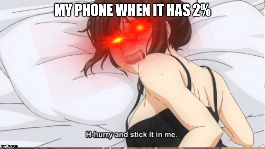 Phone | MY PHONE WHEN IT HAS 2% | image tagged in h-hurry stick it in | made w/ Imgflip meme maker