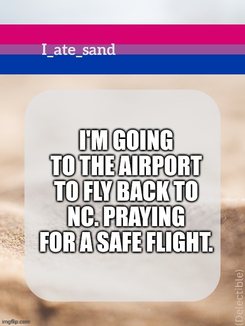 I'M GOING TO THE AIRPORT TO FLY BACK TO NC. PRAYING FOR A SAFE FLIGHT. | image tagged in i_ate_sand's announcement template | made w/ Imgflip meme maker