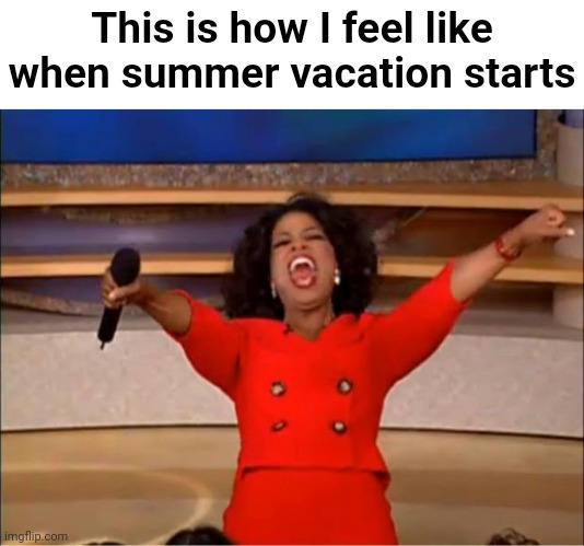This is relatable, I think. | This is how I feel like when summer vacation starts | image tagged in memes,oprah you get a | made w/ Imgflip meme maker