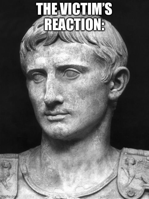 Julius Caesar 5 | THE VICTIM’S REACTION: | image tagged in julius caesar 5 | made w/ Imgflip meme maker