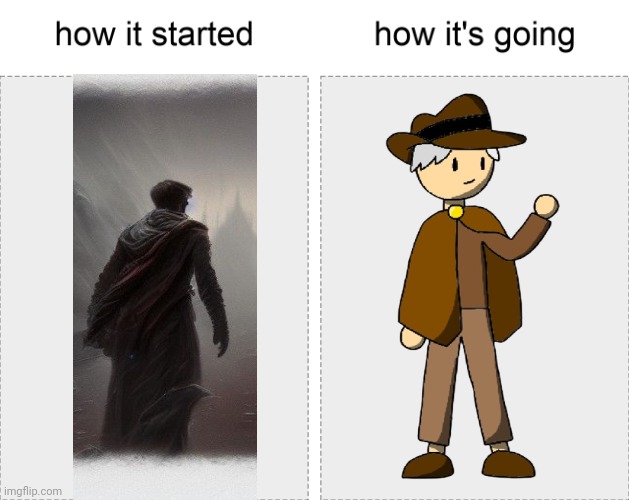 Old Traveler looks alot like He lol | image tagged in how it started vs how it's going | made w/ Imgflip meme maker