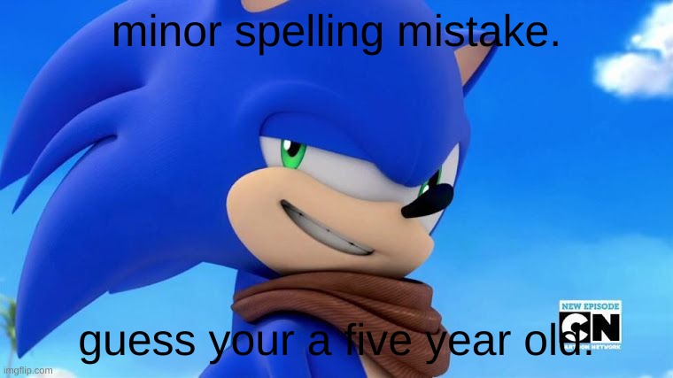 Sonic Meme | minor spelling mistake. guess your a five year old. | image tagged in sonic meme | made w/ Imgflip meme maker