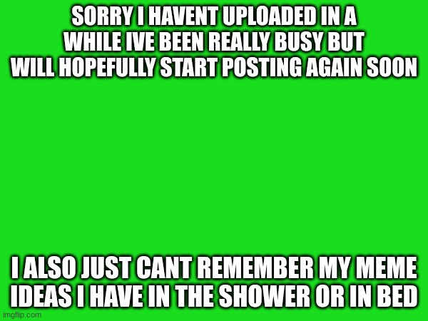 SORRY I HAVENT UPLOADED IN A WHILE IVE BEEN REALLY BUSY BUT WILL HOPEFULLY START POSTING AGAIN SOON; I ALSO JUST CANT REMEMBER MY MEME IDEAS I HAVE IN THE SHOWER OR IN BED | image tagged in apology,exiting | made w/ Imgflip meme maker