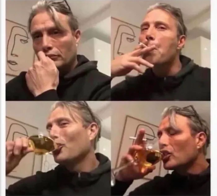 High Quality Mads Mikkelson Wine and Cigarette Blank Meme Template
