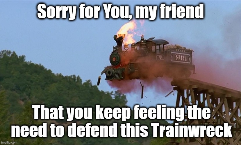 Sorry for You, my friend That you keep feeling the need to defend this Trainwreck | made w/ Imgflip meme maker