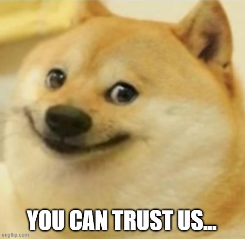 Smile Doge (Cropped) | YOU CAN TRUST US... | image tagged in smile doge cropped | made w/ Imgflip meme maker