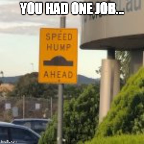 Speed Hump Ahead! | YOU HAD ONE JOB... | image tagged in sus | made w/ Imgflip meme maker