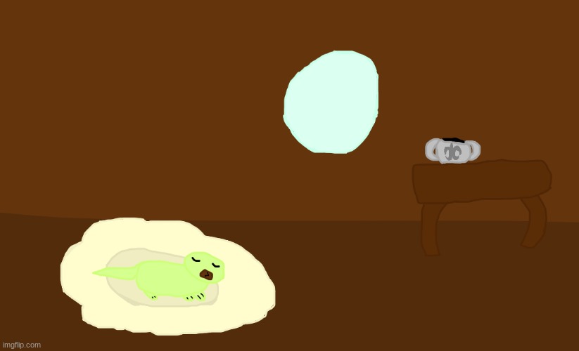 A Nitux Edran named Shohkah sleeps as his owner leaves to watch his livestock | made w/ Imgflip meme maker