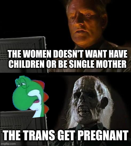 children | THE WOMEN DOESN'T WANT HAVE CHILDREN OR BE SINGLE MOTHER; THE TRANS GET PREGNANT | image tagged in memes,i'll just wait here | made w/ Imgflip meme maker
