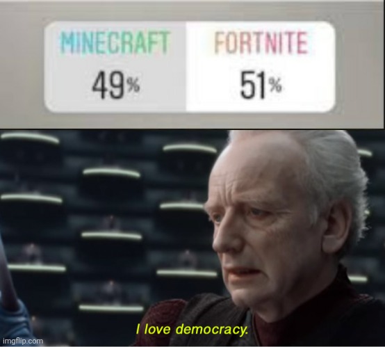 Before you know, if you mindlessly comment hate on this meme instead of minding your own business I wouldn't even read it. | image tagged in i love democracy,minecraft,fortnite,democracy,memes | made w/ Imgflip meme maker
