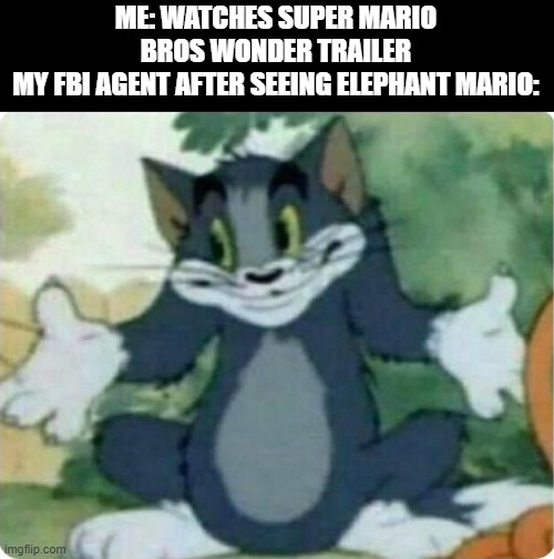 Nintendo and FBI agents be like... | ME: WATCHES SUPER MARIO BROS WONDER TRAILER
MY FBI AGENT AFTER SEEING ELEPHANT MARIO: | image tagged in tom shrugging | made w/ Imgflip meme maker