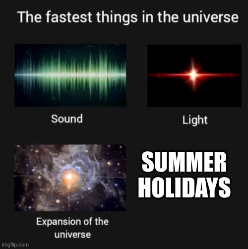 They go so fast? | SUMMER HOLIDAYS | image tagged in fastest things in the universe | made w/ Imgflip meme maker