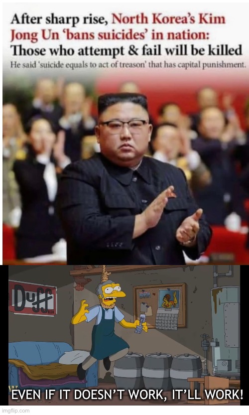 It will work! | EVEN IF IT DOESN’T WORK, IT’LL WORK! | image tagged in korea,moe,suicide | made w/ Imgflip meme maker