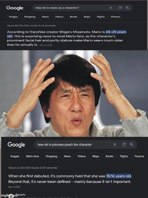 Jackie Chan Confused | image tagged in jackie chan confused,mario,princess peach | made w/ Imgflip meme maker