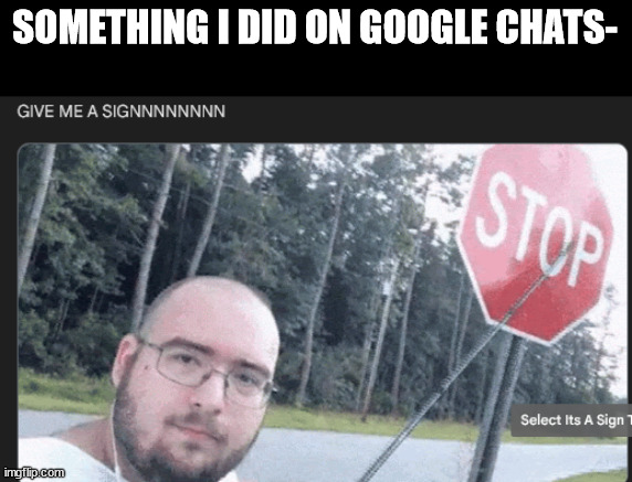 GIVE MEH A SIGN | SOMETHING I DID ON GOOGLE CHATS- | image tagged in signs | made w/ Imgflip meme maker