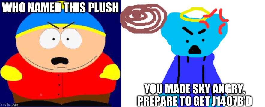 WHO NAMED THIS PLUSH YOU MADE SKY ANGRY, PREPARE TO GET J1407B’D | image tagged in eric cartman angry,blank white template | made w/ Imgflip meme maker