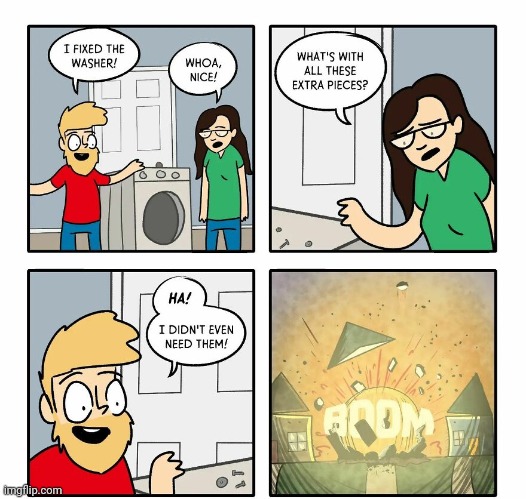 Booming house | image tagged in boom,house,washers,washer,comics/cartoons,comics | made w/ Imgflip meme maker