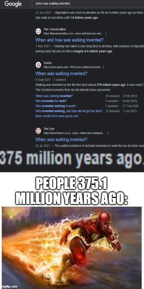 Image Title | PEOPLE 375.1 MILLION YEARS AGO: | image tagged in memes,blank transparent square | made w/ Imgflip meme maker