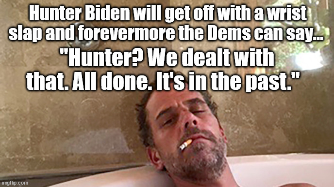 Hunter Biden, gets nothing | Hunter Biden will get off with a wrist slap and forevermore the Dems can say... "Hunter? We dealt with that. All done. It's in the past." | image tagged in presidential election,election fraud | made w/ Imgflip meme maker