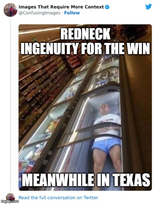 Meanwhile In Texas | REDNECK INGENUITY FOR THE WIN; MEANWHILE IN TEXAS | image tagged in meanwhile in texas | made w/ Imgflip meme maker
