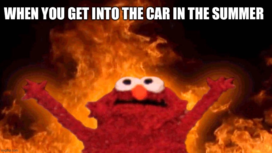 Don’t touch the metal part of the seatbelt! | WHEN YOU GET INTO THE CAR IN THE SUMMER | image tagged in elmo fire | made w/ Imgflip meme maker