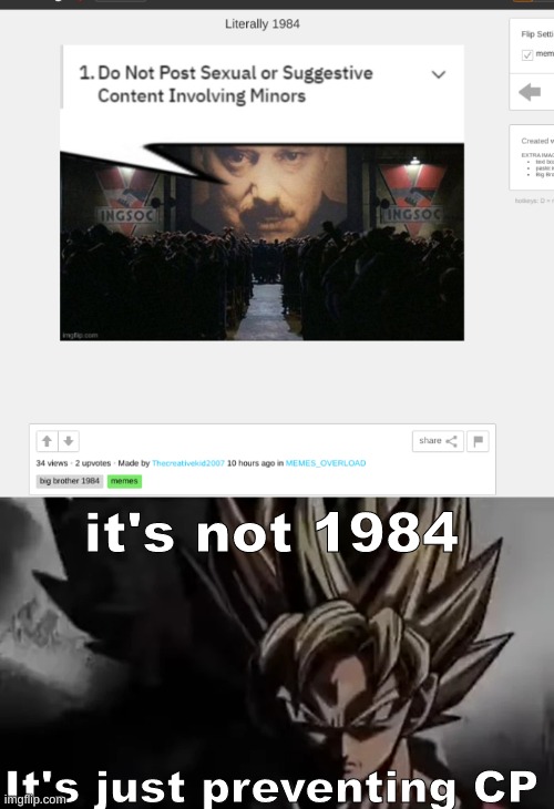 yuh | it's not 1984; It's just preventing CP | image tagged in goku staring,shitpost,msmg,oh wow are you actually reading these tags | made w/ Imgflip meme maker