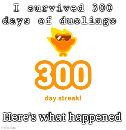 I survived 300 days of duolingo; Here's what happened | image tagged in frost,duolingo | made w/ Imgflip meme maker