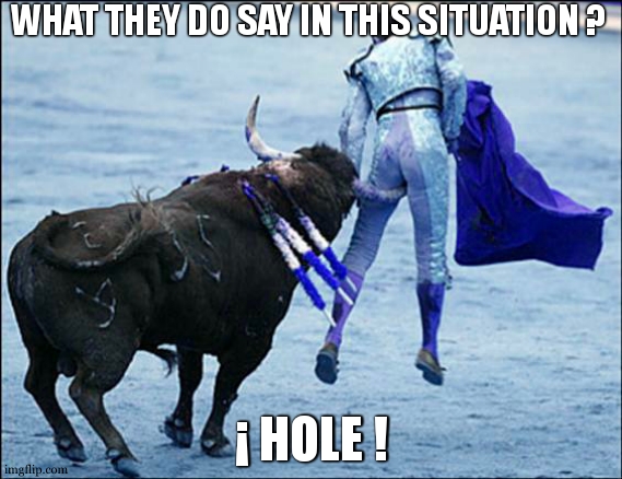 ole ole .... hole | WHAT THEY DO SAY IN THIS SITUATION ? ¡ HOLE ! | image tagged in consequences of stupidity,unlucky,funny | made w/ Imgflip meme maker